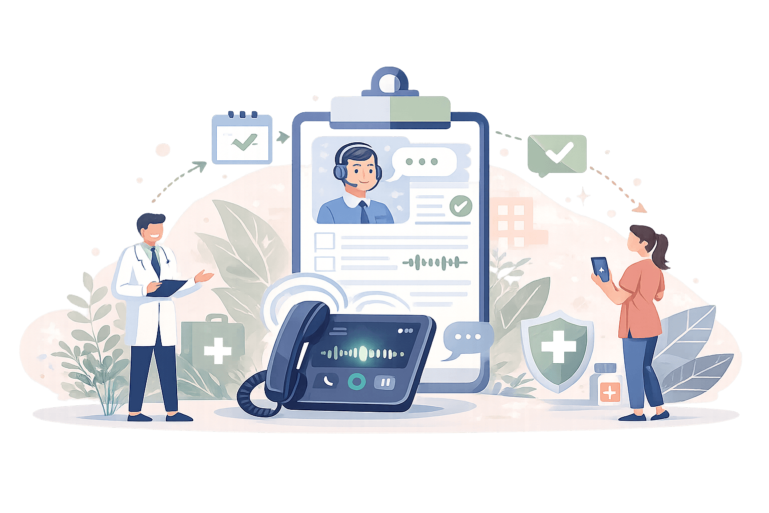 Illustration of AI agents orchestrating patient communications